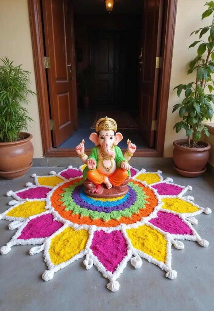 27 Ganesh Decoration Ideas for Simple Yet Beautiful Home Decor - 8. Eco-Friendly Rangoli Designs