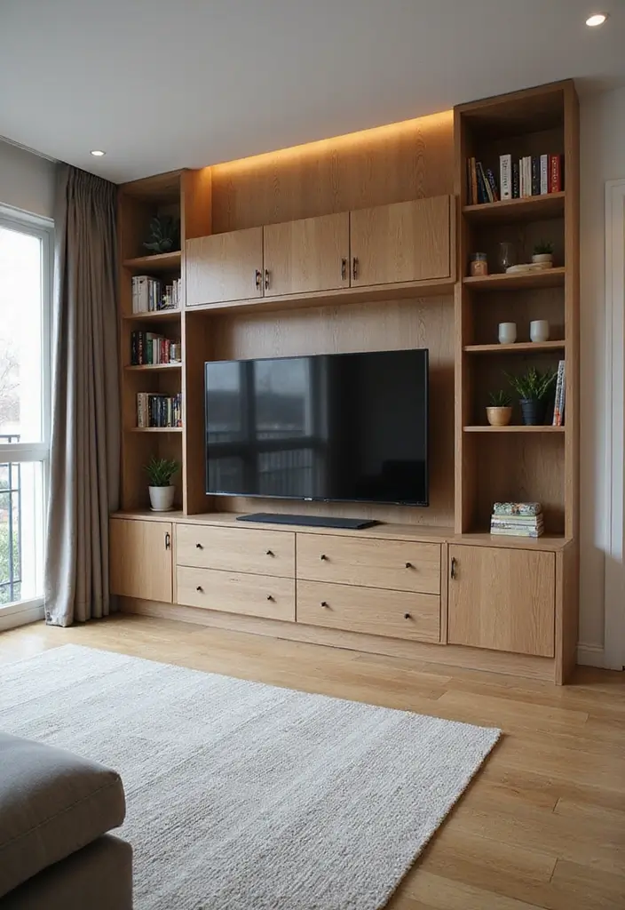 27 Home Decor Ideas Living Room Apartment Style for Urban Spaces - 14. Customized Storage Solutions