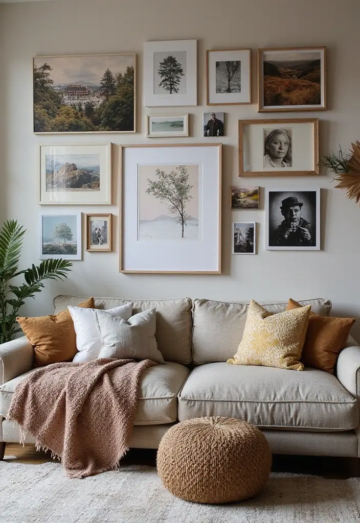 27 Home Decor Ideas Living Room Apartment Style for Urban Spaces - 15. Art Gallery Wall