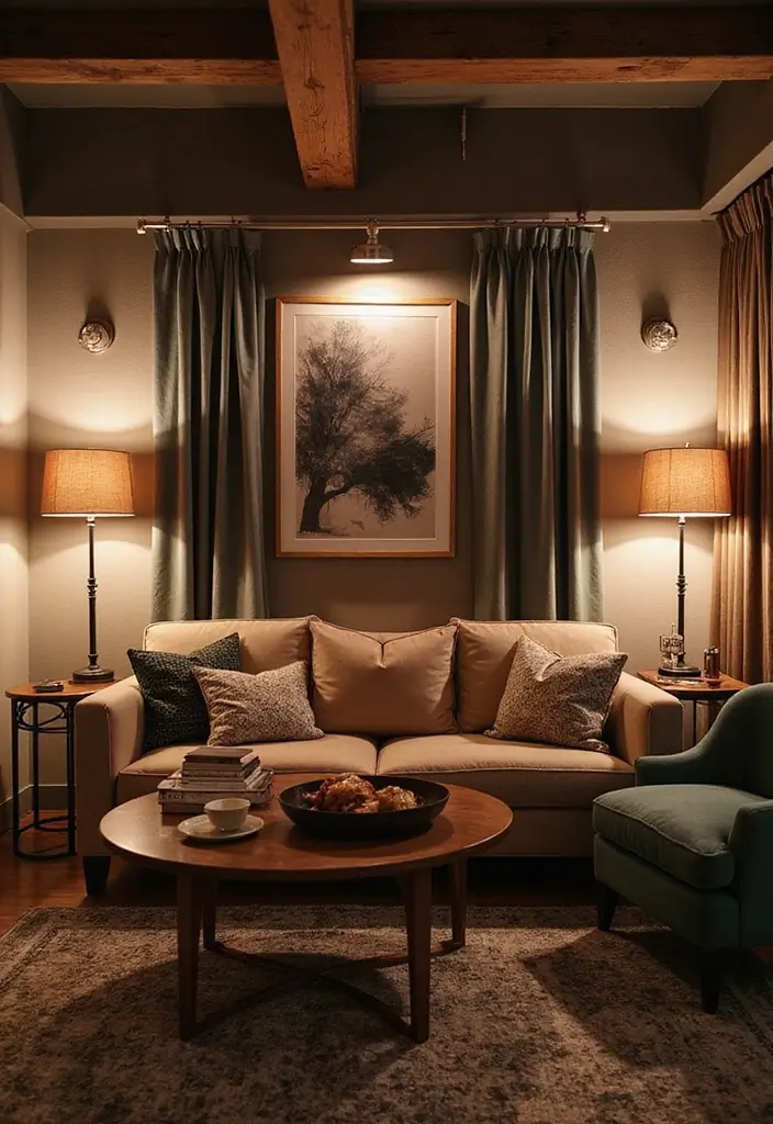 27 Home Decor Ideas Living Room Apartment Style for Urban Spaces - 22. Layered Lighting