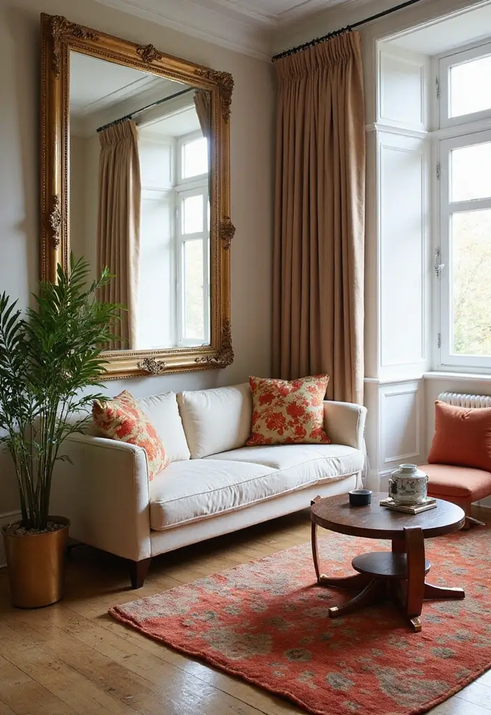 27 Home Decor Ideas Living Room Apartment Style for Urban Spaces - 3. Smart Use of Mirrors