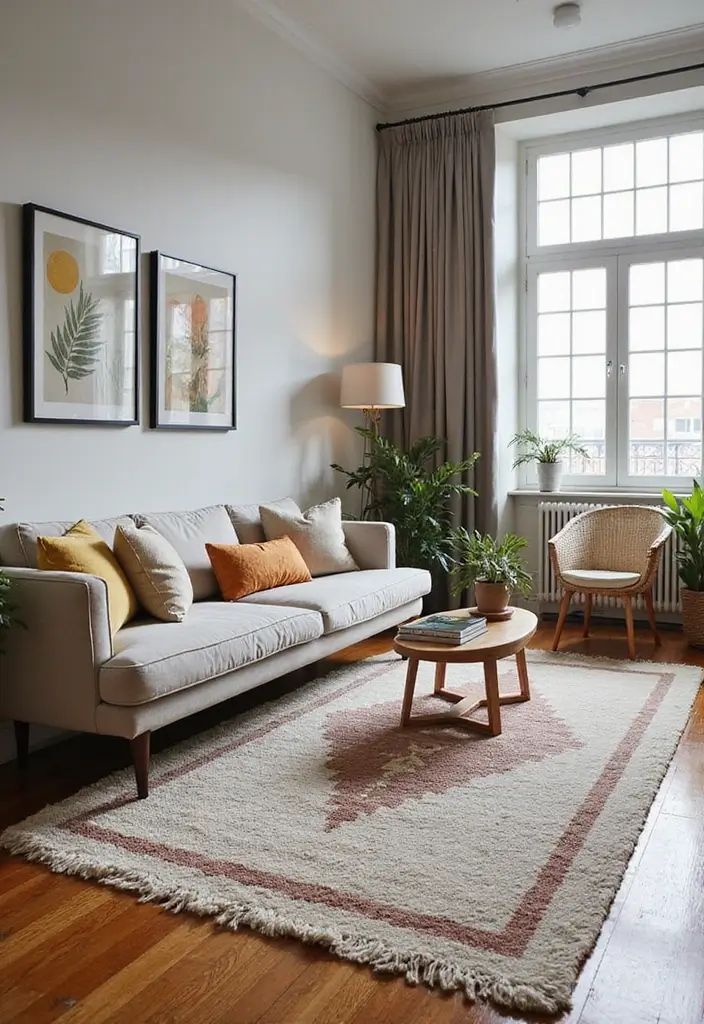 27 Home Decor Ideas Living Room Apartment Style for Urban Spaces - 8. Area Rugs for Definition