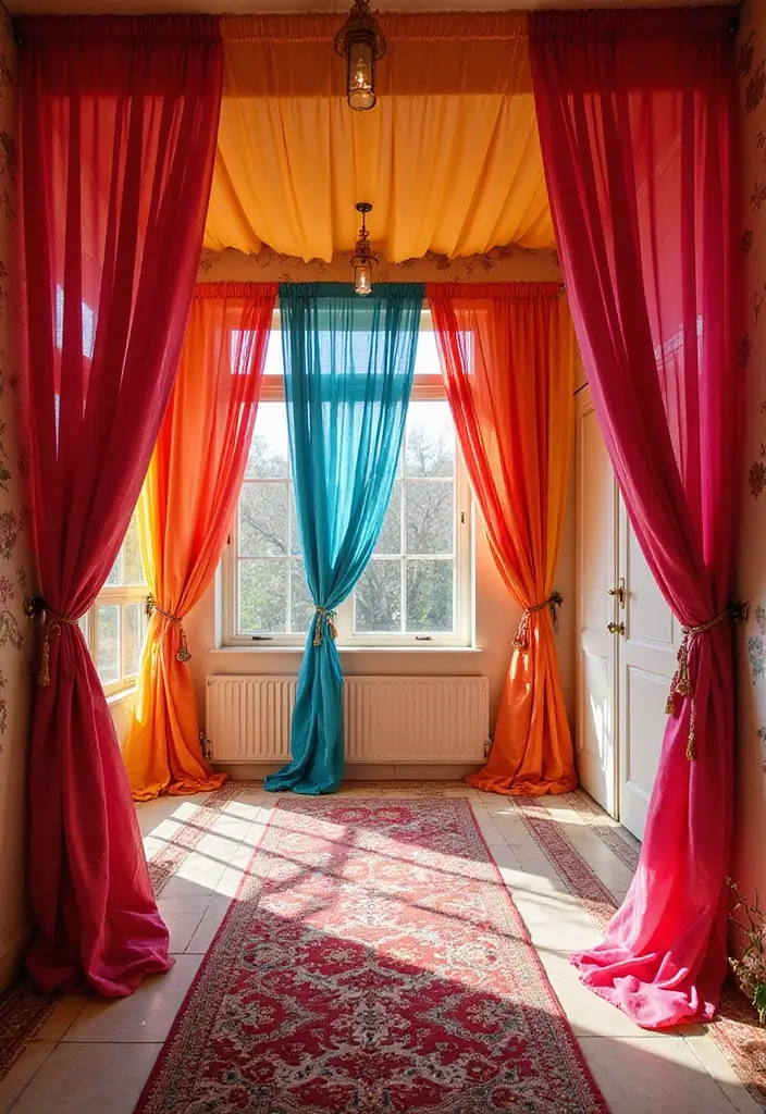 27 Mehendi Function Decor at Home Simple and Elegant Ideas - 1. Eco-Friendly Fabric Drapes