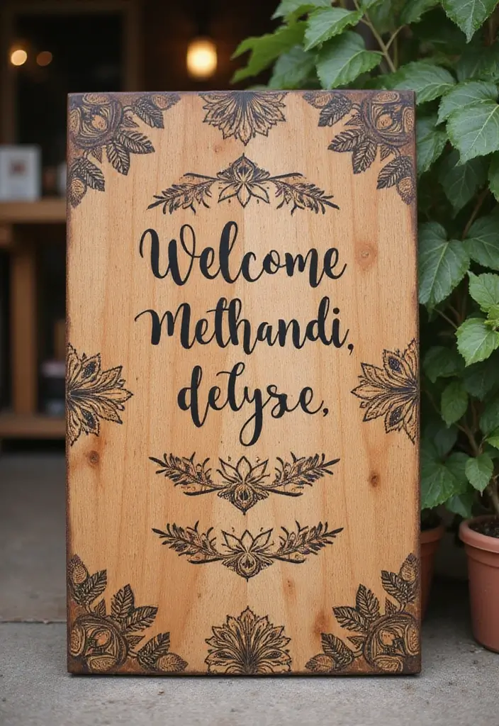 27 Mehendi Function Decor at Home Simple and Elegant Ideas - 13. Personalized Welcome Signs