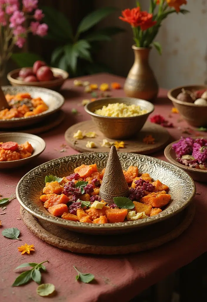 27 Mehendi Function Decor at Home Simple and Elegant Ideas - 2. Traditional Mehendi Thali Centerpieces