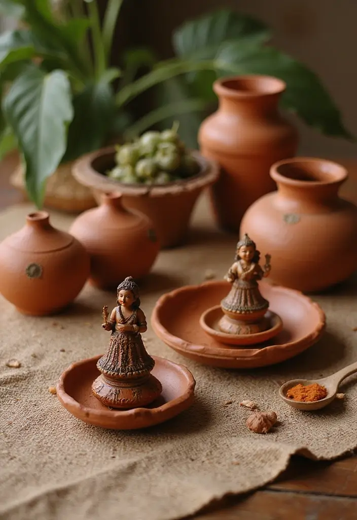 27 Mehendi Function Decor at Home Simple and Elegant Ideas - 22. Terracotta Decor Elements