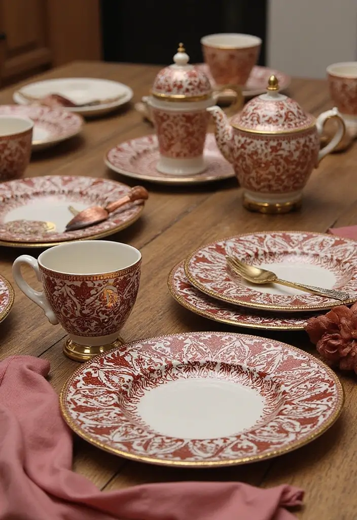 27 Mehendi Function Decor at Home Simple and Elegant Ideas - 27. Henna-Inspired Tableware