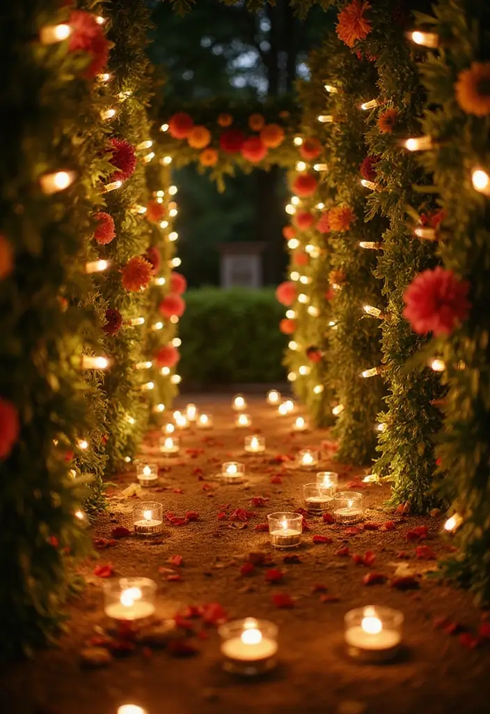 27 Mehendi Function Decor at Home Simple and Elegant Ideas - 6. String Lights with Natural Elements