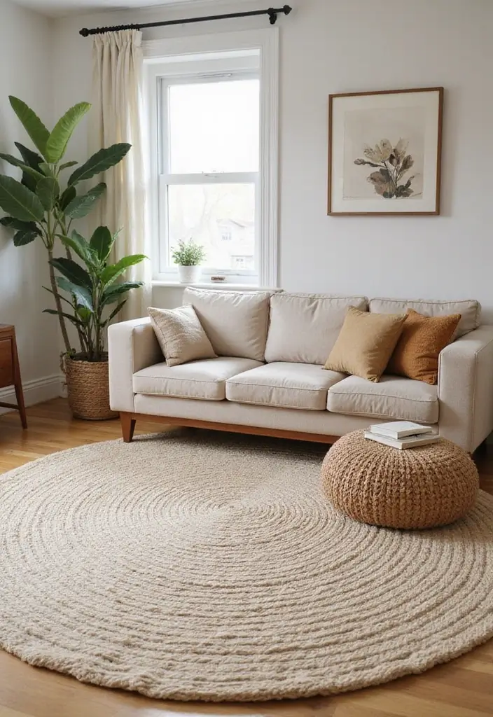 27 Spring Home Decor Ideas: Living Rooms Full of Fresh Energy - 11. Soft, Eco-Friendly Rugs
