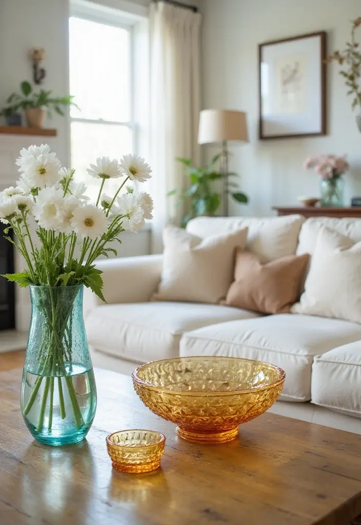 27 Spring Home Decor Ideas: Living Rooms Full of Fresh Energy - 16. Recycled Glass Decor Items
