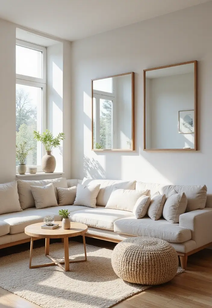 27 Spring Home Decor Ideas: Living Rooms Full of Fresh Energy - 21. Introduce Natural Light with Mirrors