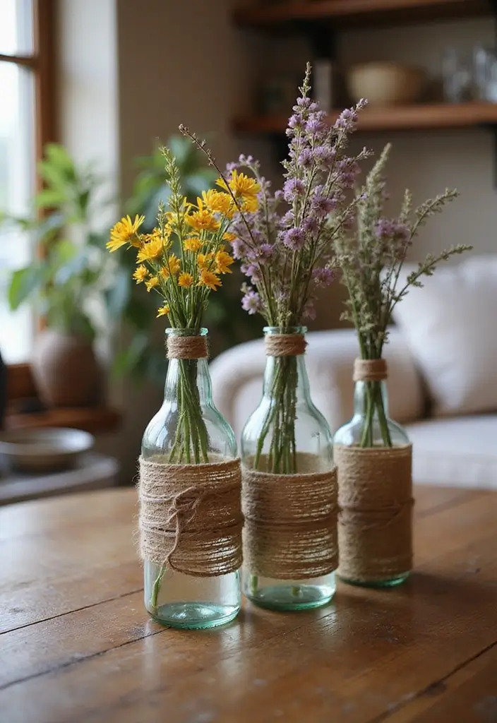 28 DIY Glass Bottle Crafts Ideas Home Decor for Creative Reuse - 1. Rustic Bottle Vases