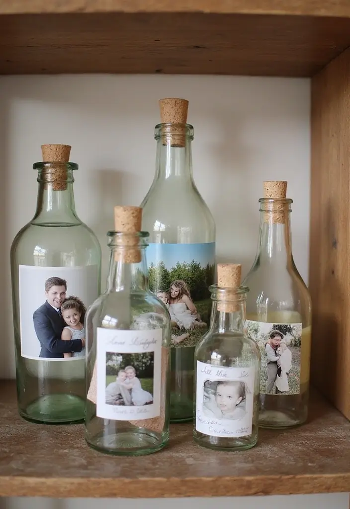 28 DIY Glass Bottle Crafts Ideas Home Decor for Creative Reuse - 26. Trendy Glass Bottle Picture Displays