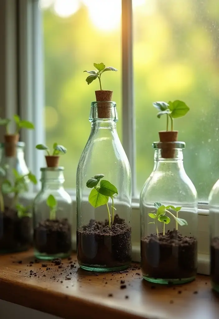 28 DIY Glass Bottle Crafts Ideas Home Decor for Creative Reuse - 27. Glass Bottle Seed Starters