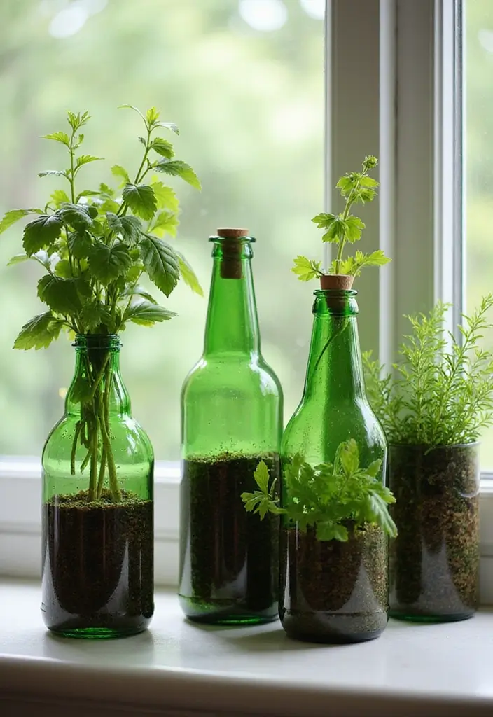 28 DIY Glass Bottle Crafts Ideas Home Decor for Creative Reuse - 8. Functional Water Bottle Planters