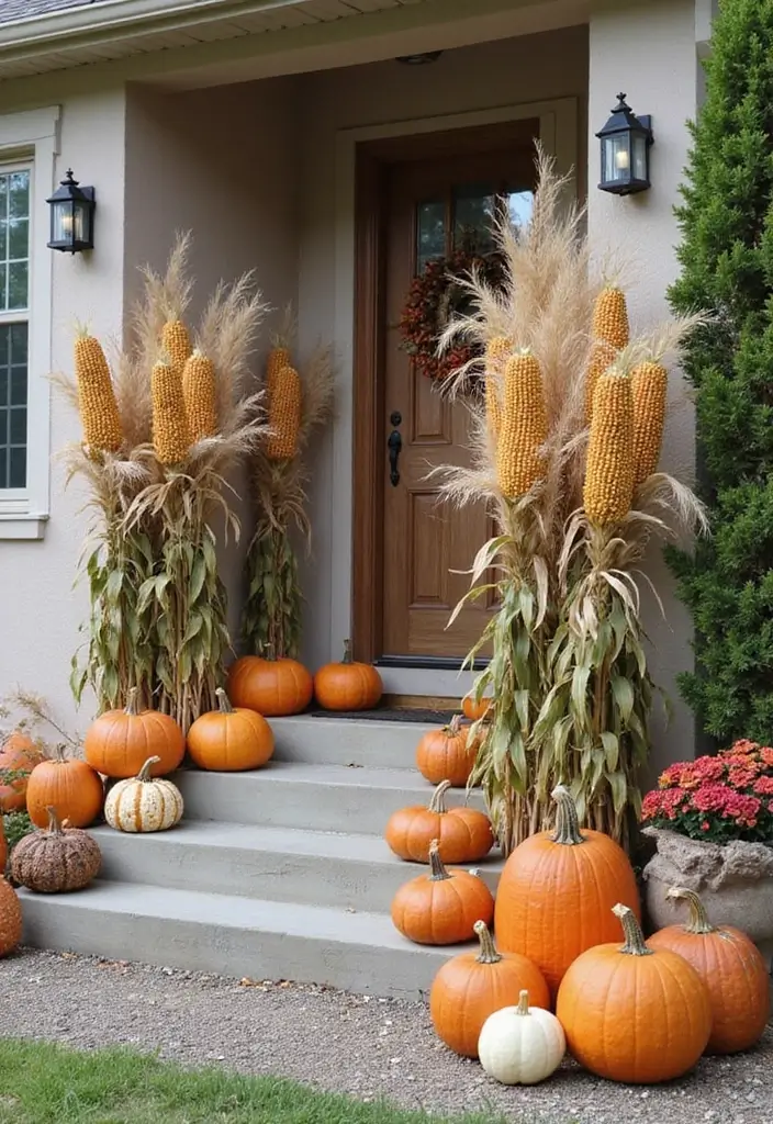 28 Fall Decor Ideas for the Home Outdoor Looks to Welcome Guests - 12. Decorative Cornstalks