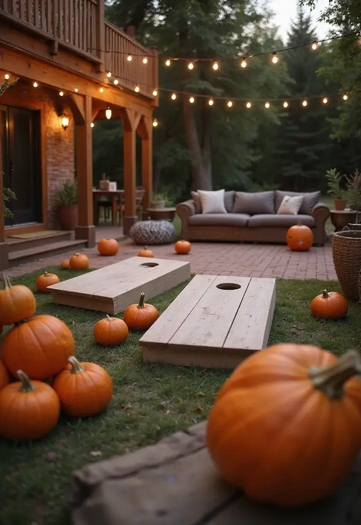 28 Fall Decor Ideas for the Home Outdoor Looks to Welcome Guests - 23. Autumn-Themed Outdoor Games