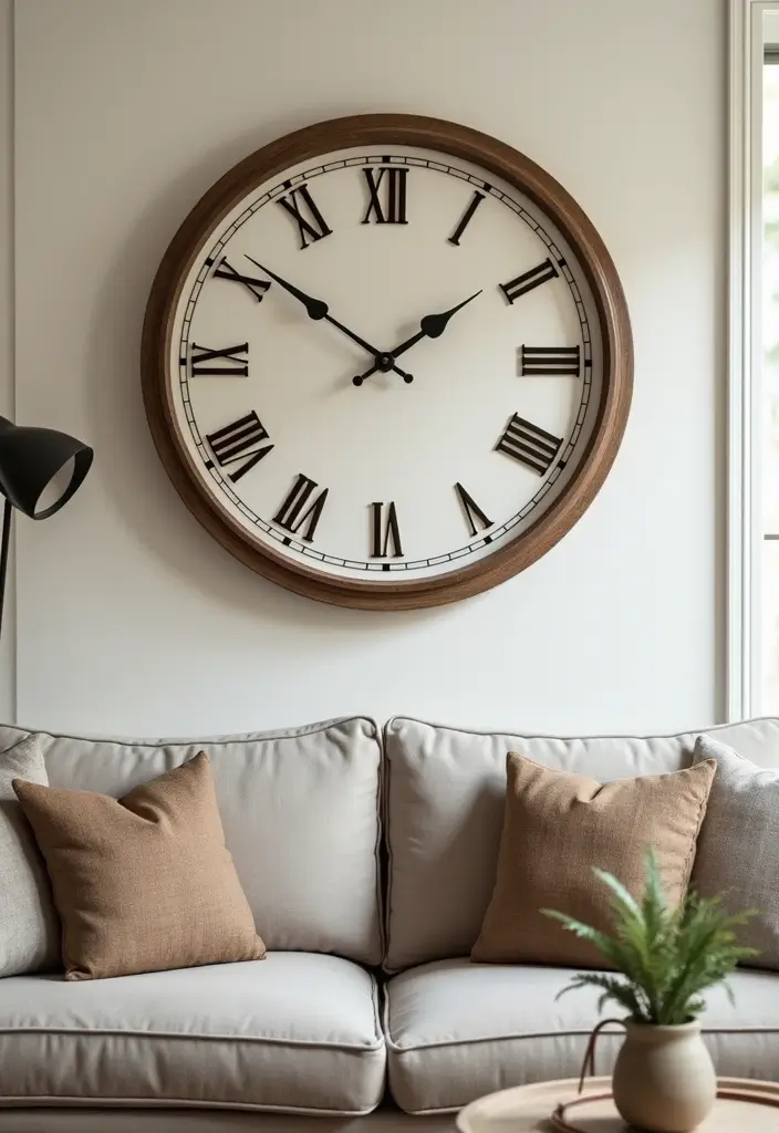 28 Home Decor Ideas Living Room Farmhouse Style You Can DIY - 17. Farmhouse-Style Wall Clock