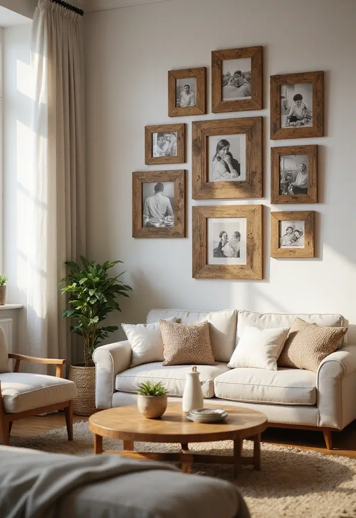 28 Home Decor Ideas Living Room Farmhouse Style You Can DIY - 2. Rustic Picture Frames