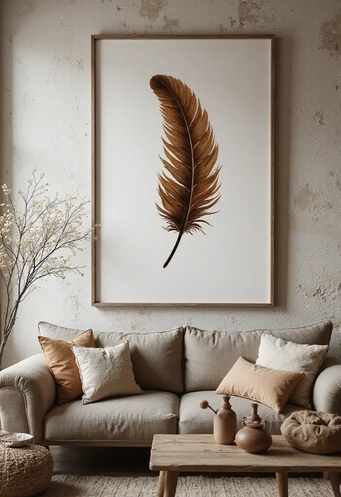 28 Home Decor Ideas Living Room Farmhouse Style You Can DIY - 24. DIY Feather Wall Art
