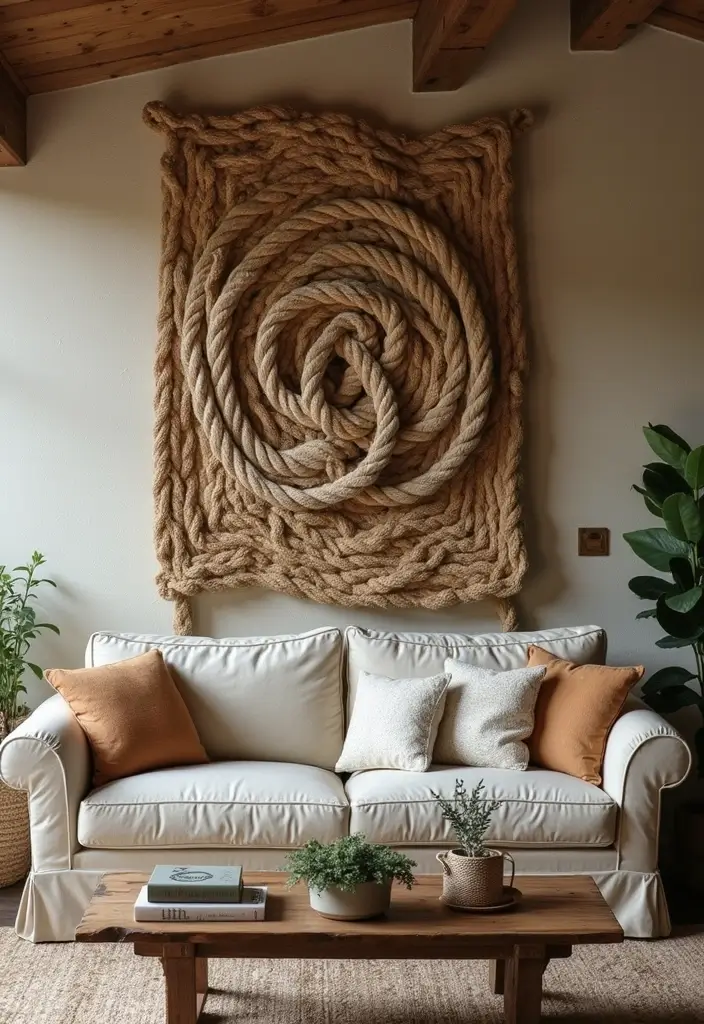 28 Home Decor Ideas Living Room Farmhouse Style You Can DIY - 27. DIY Rope Art