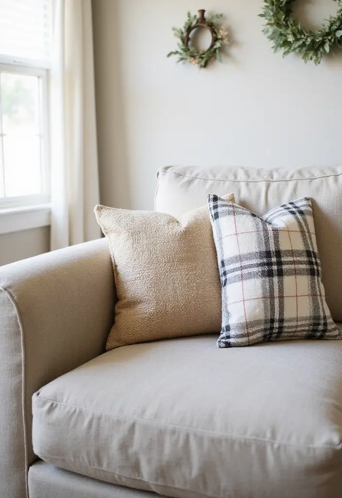 28 Home Decor Ideas Living Room Farmhouse Style You Can DIY - 3. Farmhouse-Style Throw Pillows