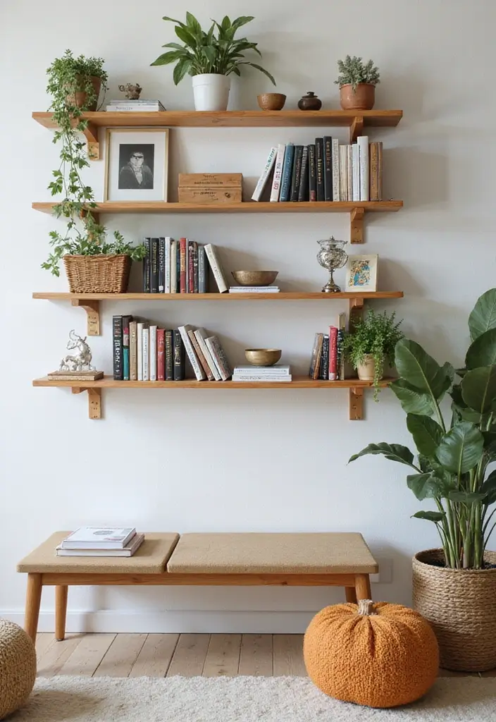 28 Home Decor Ideas Living Room on a Budget That Look Expensive - 15. Handcrafted Wall Shelves