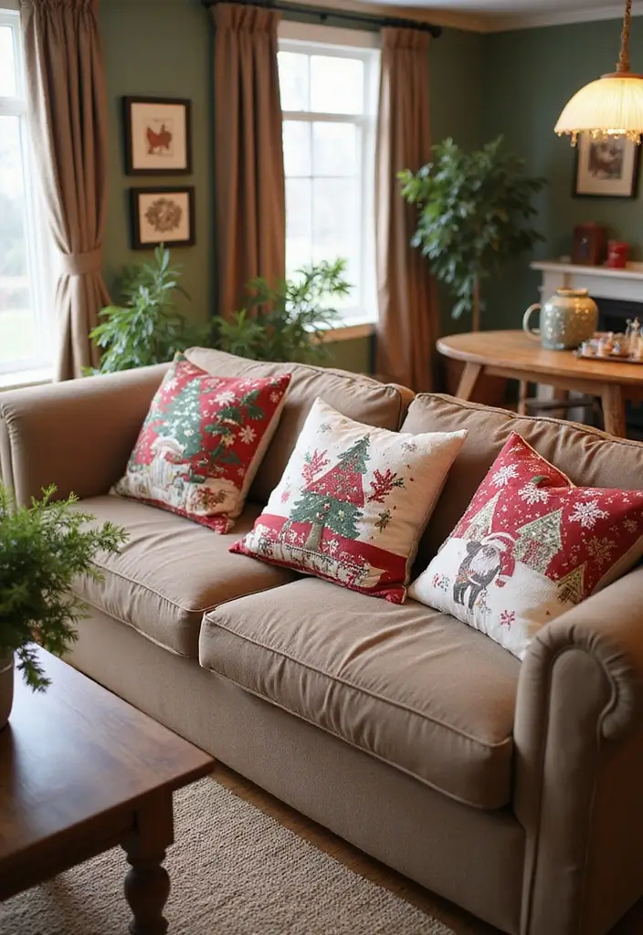 30 Christmas Decor Ideas for the Home Full of Holiday Magic - 20. Holiday Pillow Covers