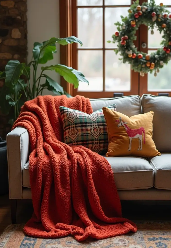 30 Christmas Decor Ideas for the Home Full of Holiday Magic - 24. Seasonal Throw Blankets