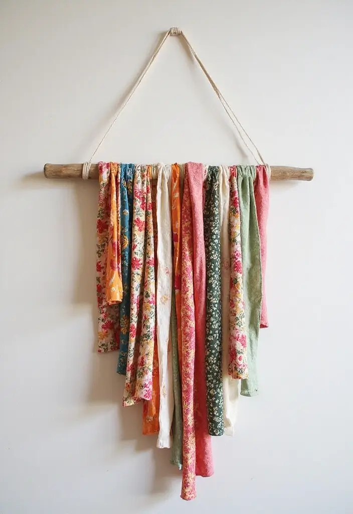 30 DIY Crafts for Home Decor Wall Art to Brighten Any Room - 1. Upcycled Fabric Wall Hanging