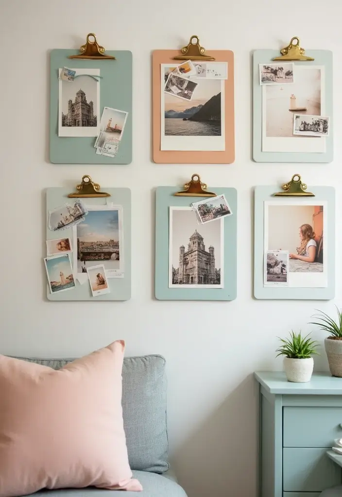 30 DIY Crafts for Home Decor Wall Art to Brighten Any Room - 13. DIY Photo Clipboards