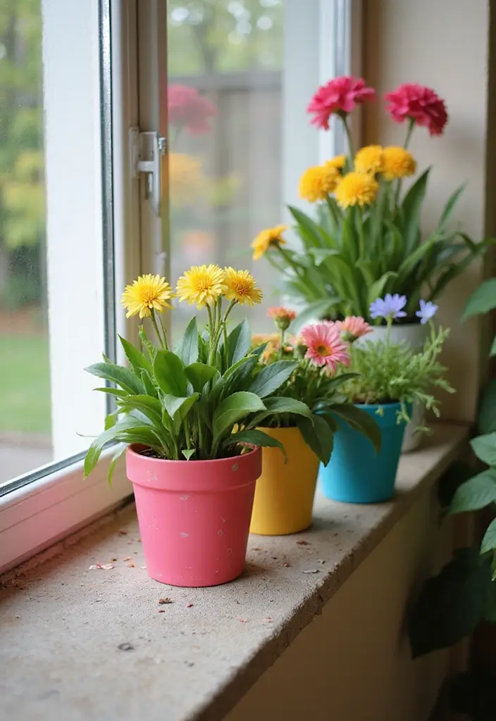 30 Easter Decor Ideas for the Home That Are Fresh and Cheerful - 10. Painted Flower Pots