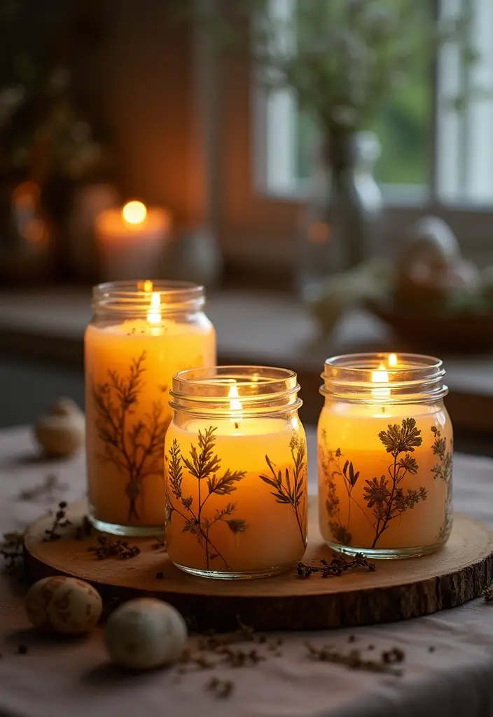 30 Easter Decor Ideas for the Home That Are Fresh and Cheerful - 14. Seasonal Candles with Nature Elements