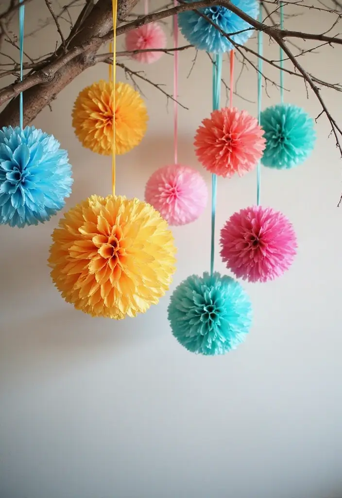 30 Easter Decor Ideas for the Home That Are Fresh and Cheerful - 15. DIY Pom-Pom Decorations