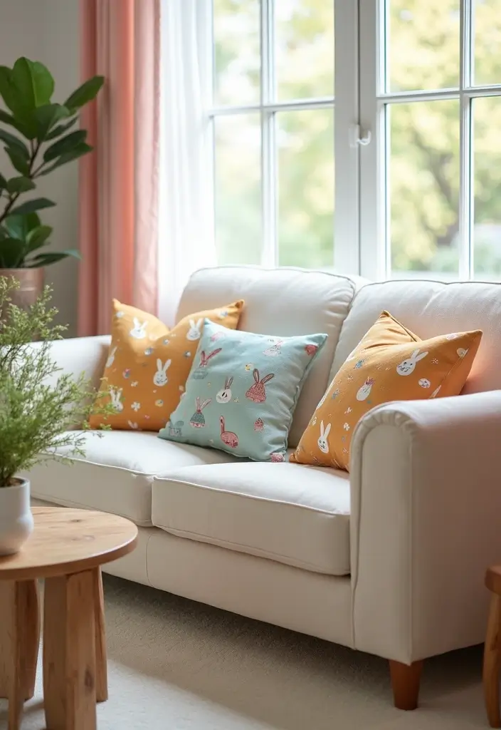 30 Easter Decor Ideas for the Home That Are Fresh and Cheerful - 17. Easter-Themed Pillows