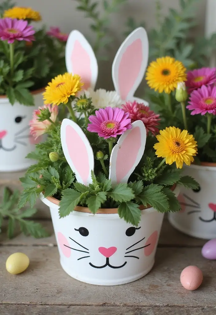 30 Easter Decor Ideas for the Home That Are Fresh and Cheerful - 27. Bunny-Themed Planters