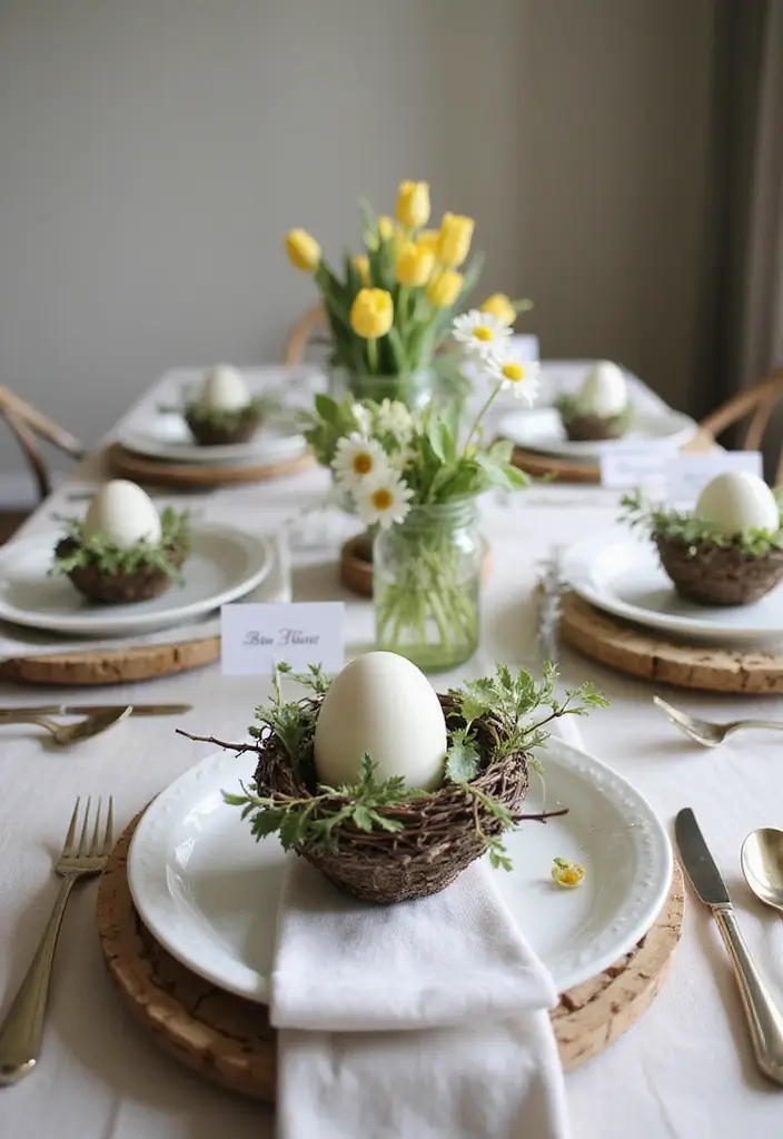30 Easter Decor Ideas for the Home That Are Fresh and Cheerful - 30. Nature-Inspired Place Settings
