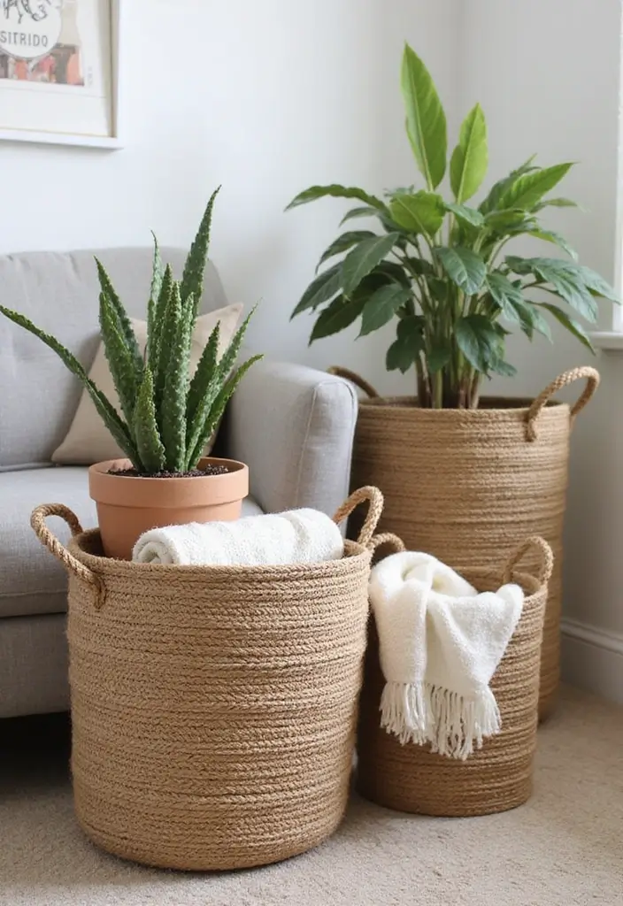 30 Easy DIY Crafts for Home Decor That Anyone Can Make - 29. Decorative Jute Rope Baskets