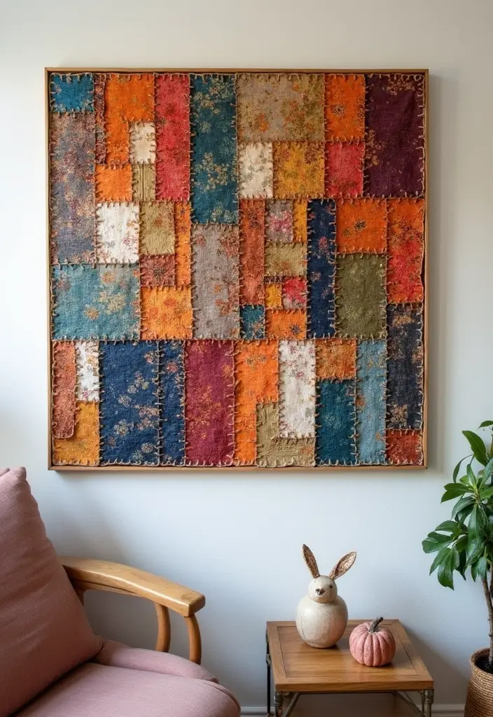 30 Easy DIY Crafts for Home Decor That Anyone Can Make - 5. Fabric Scrap Wall Art