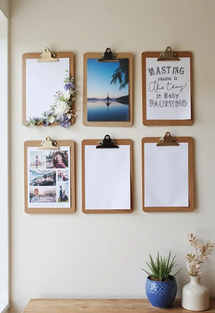 30 Easy DIY Home Decor Cheap Homemade Wall Art Craft Ideas You’ll Love - 12. Decorative Clipboard Art