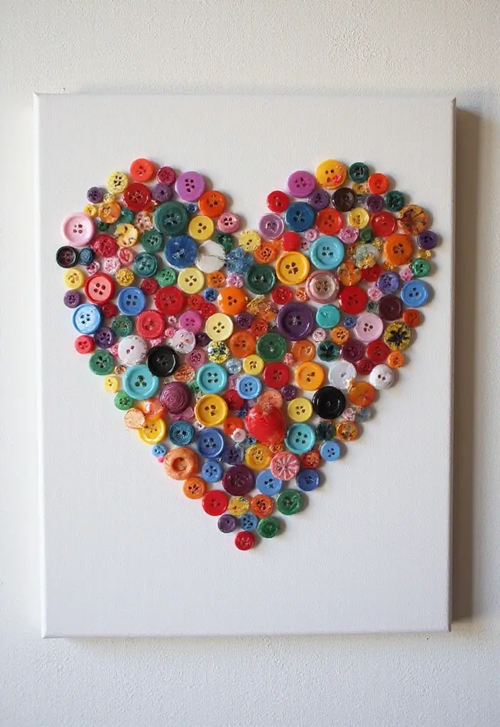 30 Easy DIY Home Decor Cheap Homemade Wall Art Craft Ideas You’ll Love - 16. Button Art