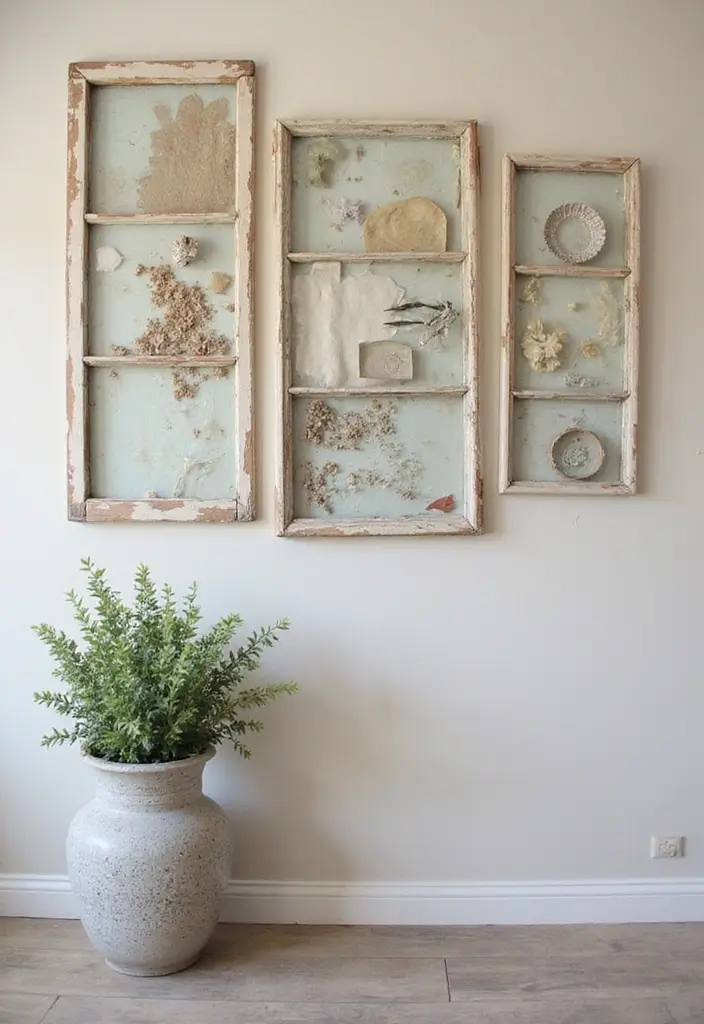 30 Easy DIY Home Decor Cheap Homemade Wall Art Craft Ideas You’ll Love - 26. Upcycled Old Window Frames