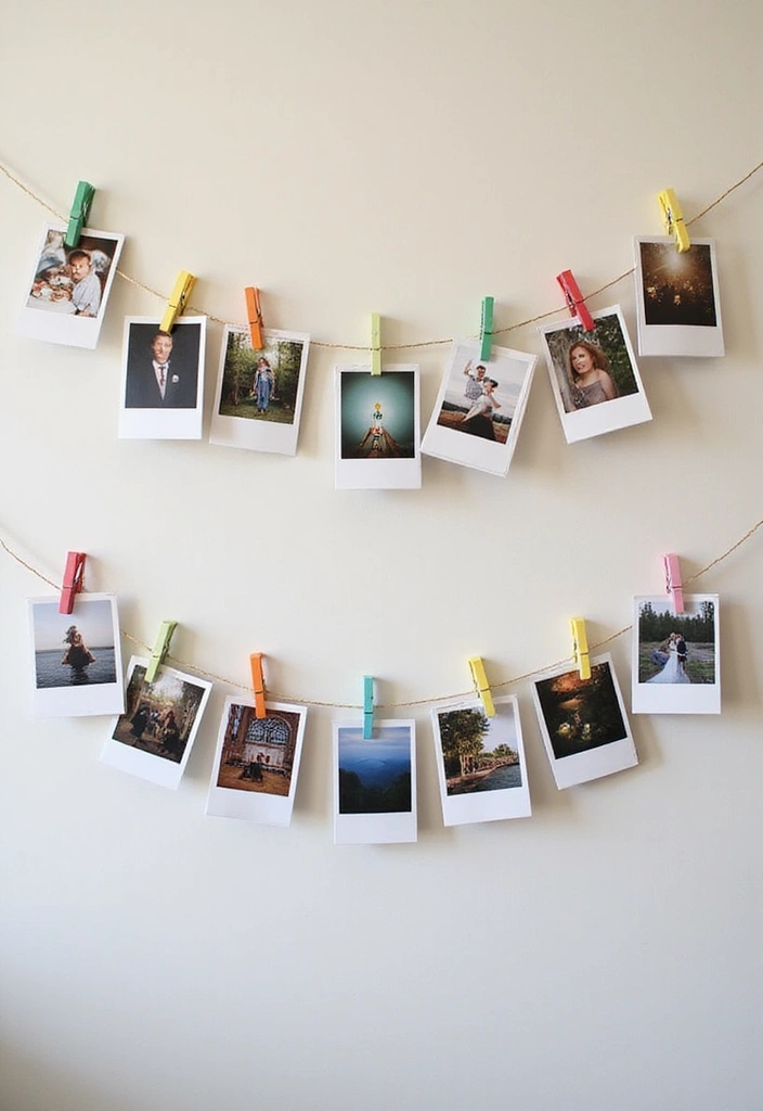 30 Easy DIY Home Decor Cheap Homemade Wall Art Craft Ideas You’ll Love - 29. Clothespin Photo Display