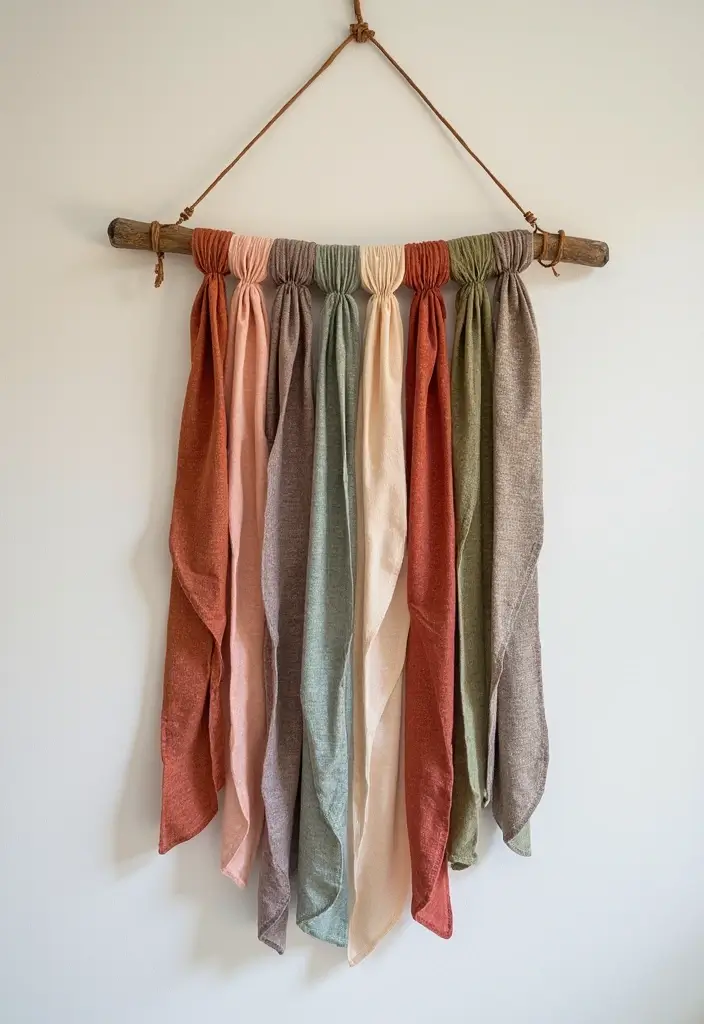 30 Easy DIY Home Decor Cheap Homemade Wall Art Craft Ideas You’ll Love - 5. DIY Fabric Wall Hanging