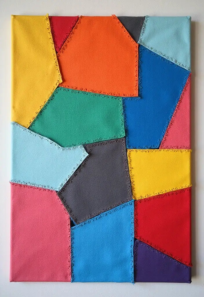 30 Easy DIY Home Decor Cheap Homemade Wall Art Craft Ideas You’ll Love - 8. T-Shirt Remnants Wall Art