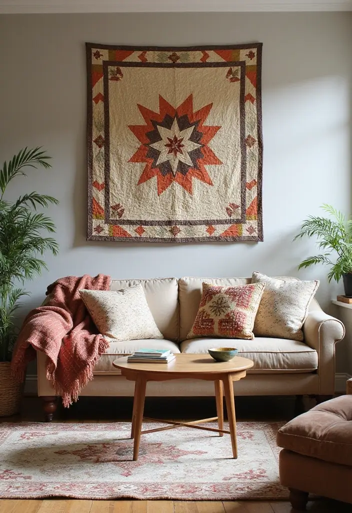 30 Ethnic Home Decor Indian Living Rooms That Tell a Story - 24. The Charm of Quilted Decor