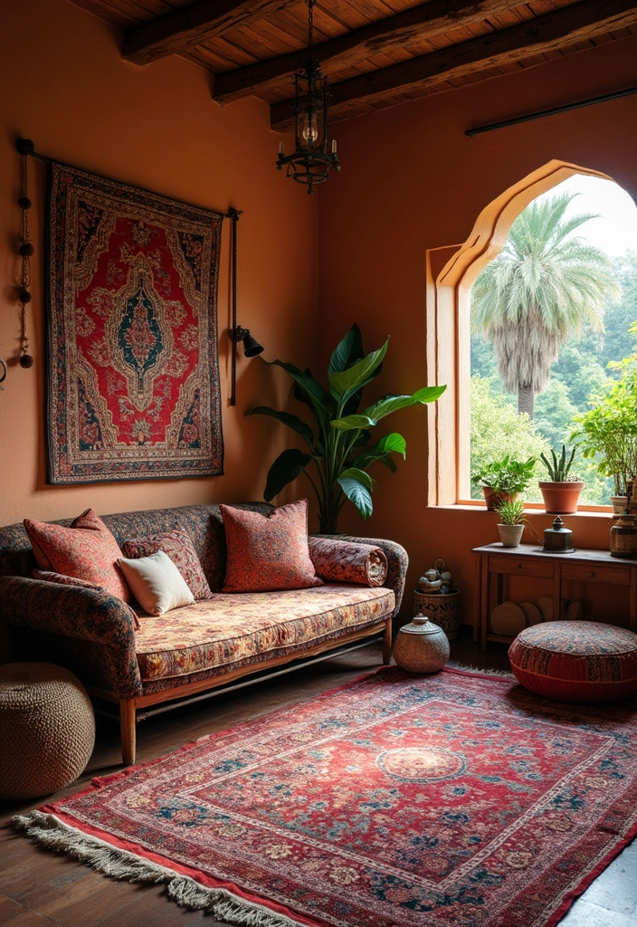 30 Ethnic Home Decor Indian Living Rooms That Tell a Story - 6. Bohemian Rugs for Cozy Vibes