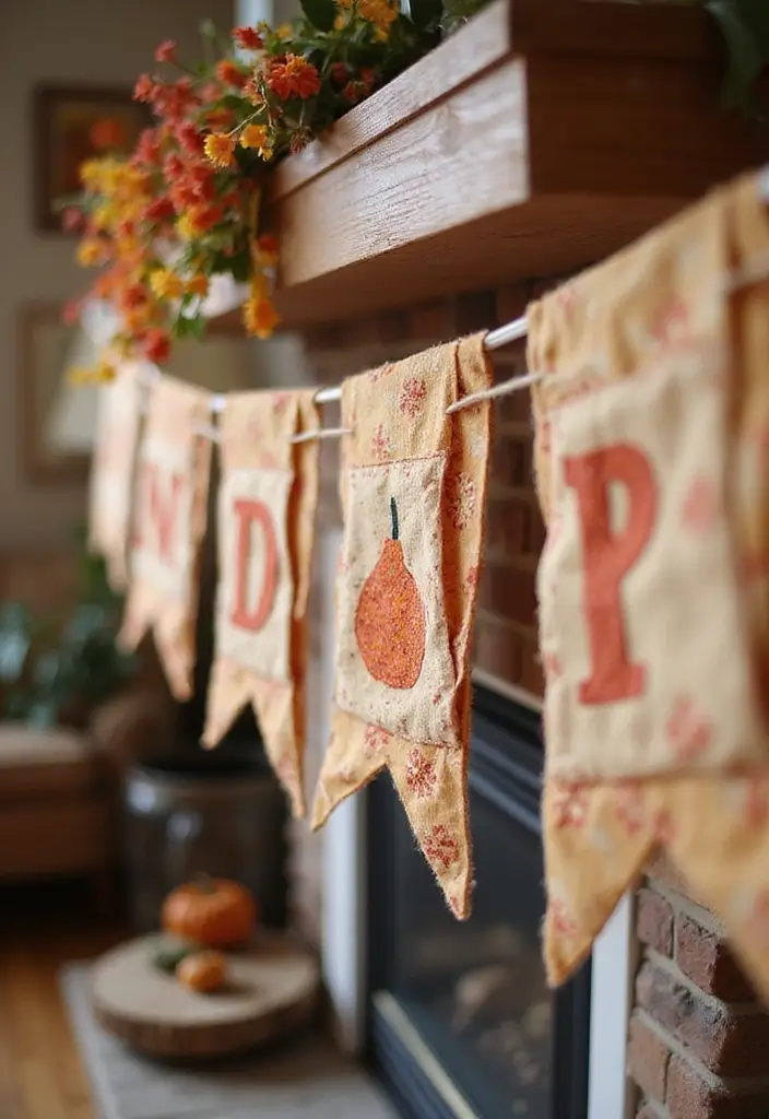 30 Fall Decor Ideas for the Home: DIY Projects Anyone Can Make - 15. Autumn-Themed Fabric Banners