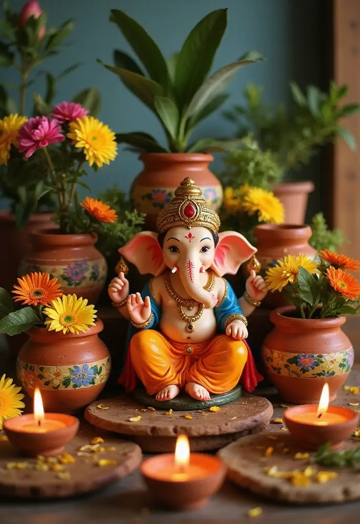 30 Ganesh Decoration Ideas Home Decor DIY for Festive Homes - 12. Terracotta Pot Decor