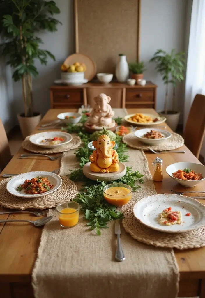 30 Ganesh Decoration Ideas Home Decor DIY for Festive Homes - 13. Natural Fiber Table Runners